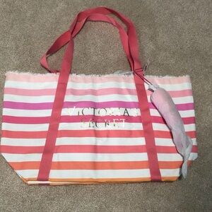 NWT Victoria's Secret Pink & Coral Striped Tote Bag